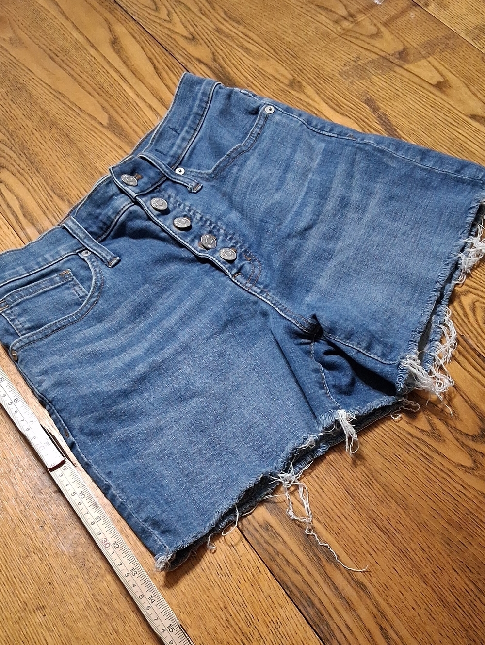 MADEWELL Womens Jean Shorts 26 BLUE HIGH RISE Denim Used BUTTON FLY RAW HEM